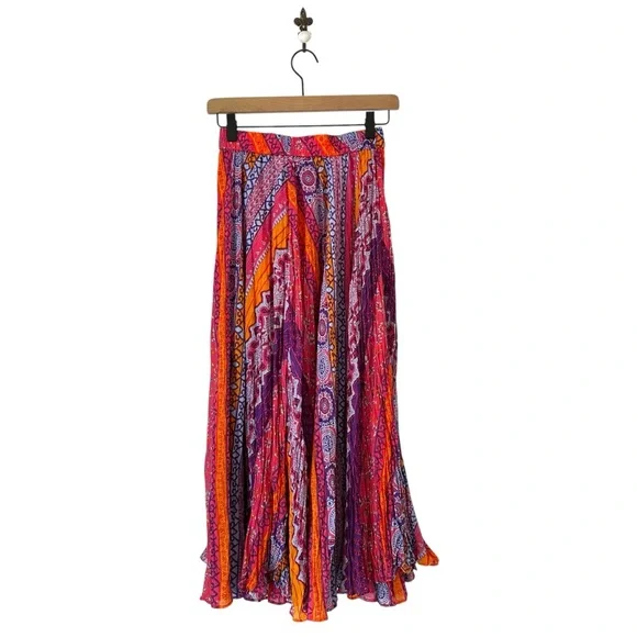WinterSilks Floral Boho Midi Skirt Small Cotton Silk Pink Purple - Picture 2 of 5